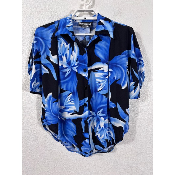 Stoplight California Tops - Stoplight California Button Up Shirt Large Blue Vintage‎ Floral Hawaiian 80s